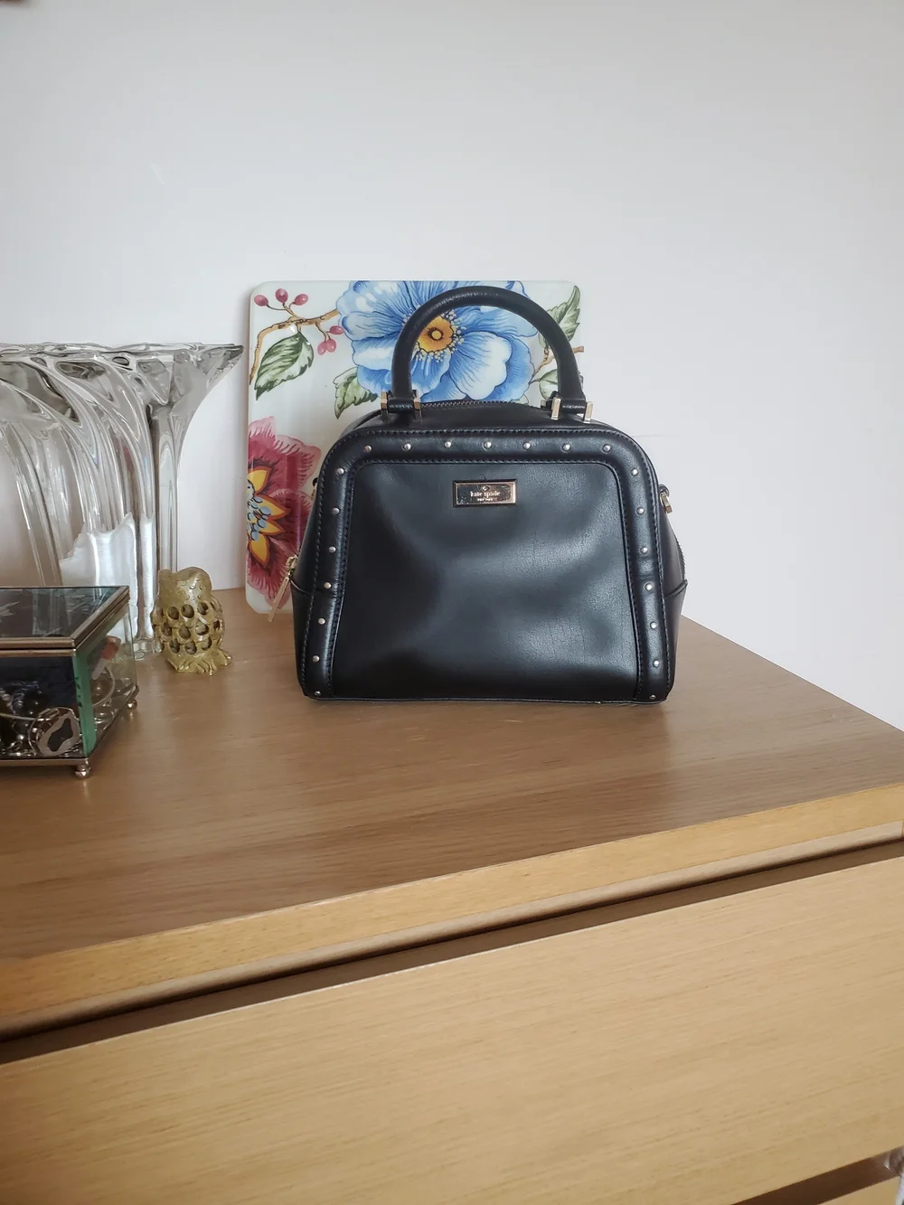 kate spade Black Studded Satchel with Gold Hardware